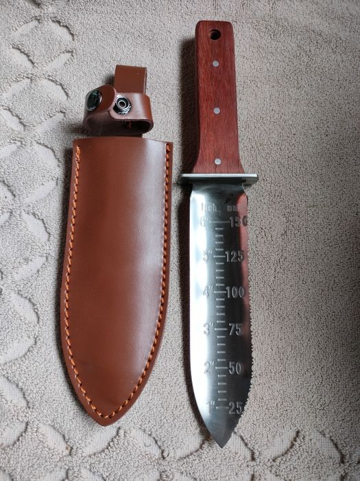 Lopetica de gradina, sapaliga, din otel inoxidabil, cu maner din lemn, cu teaca, lama 18 cm, Maro, 1 set
