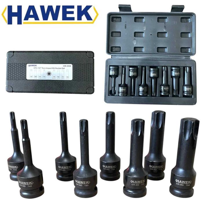Ударни Torx битове Hawek 8 части 1/2″