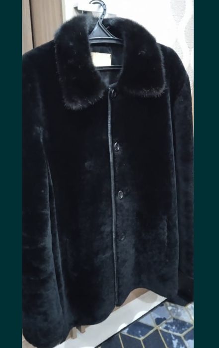 Шуба мужская цигейковая с норковым  воротником