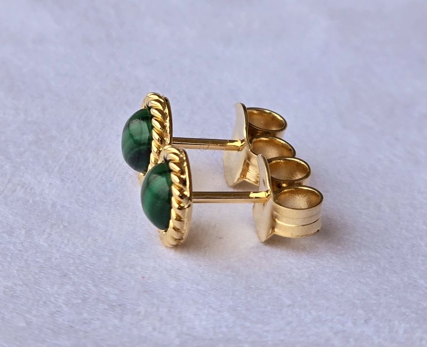 Cercei din aur galben 18k cu malahit natural, handmade