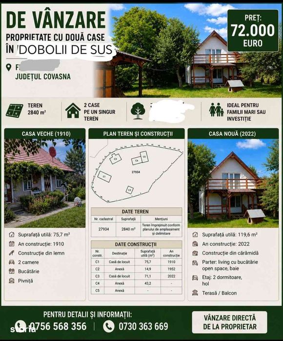 Proprietate unică. Două case, teren generos, înconjurată de pădure!