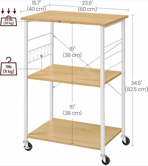 Raft de bucatarie pe roti,cu 3 rafturi