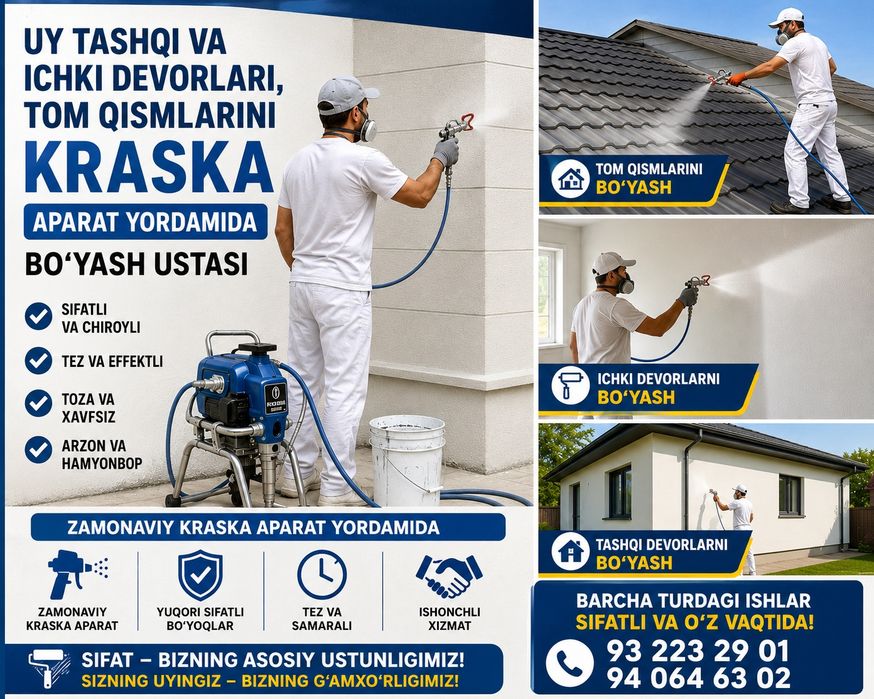 Uy, hovli va tomlarni professional bo‘yash