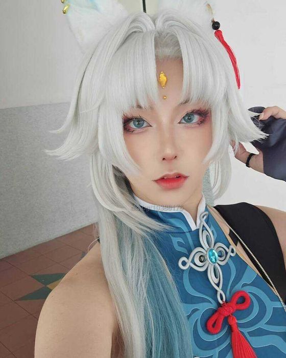 Аниме косплей бяла перука с подвижна опашка Star Rail Feixiao