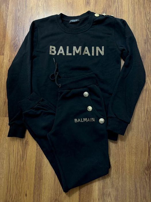 Balmain,Raw Denim сет, Сатенен комплект черен, С размер