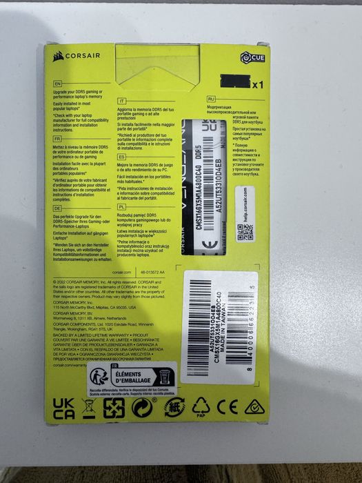 Memorie laptop Corsair Vengeance 16GB, DDR5, 4800MT/s