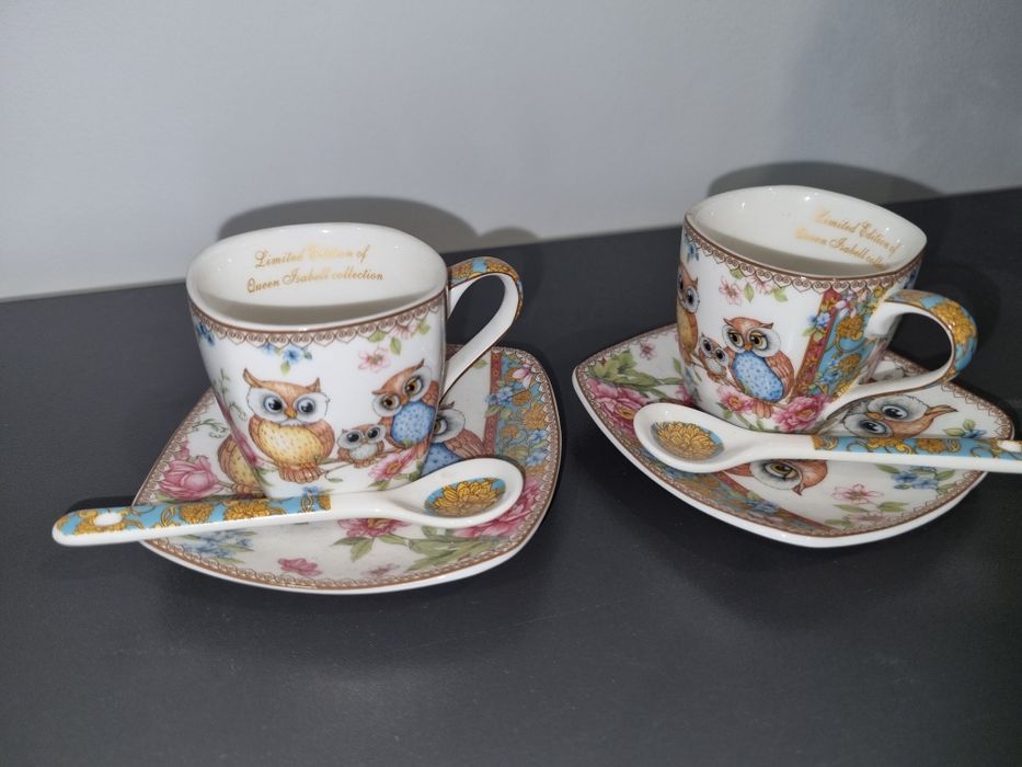 Set cești cafea, expresso, model deosebit cu bufnite.