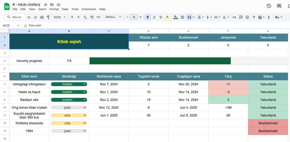Excel  /  Google Sheets  ( Avtomatlashgan Tizimli Jadval)