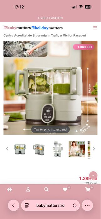 Robot pentru gatit Babymoov Nutribaby 4 in 1, cu panou central, din sticla si otel inoxidabil