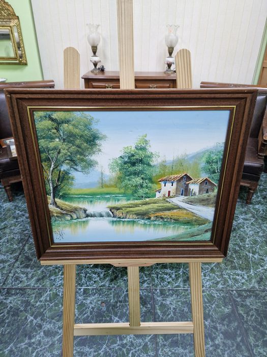 Красива антикварна белгийска картина масло върху платно
