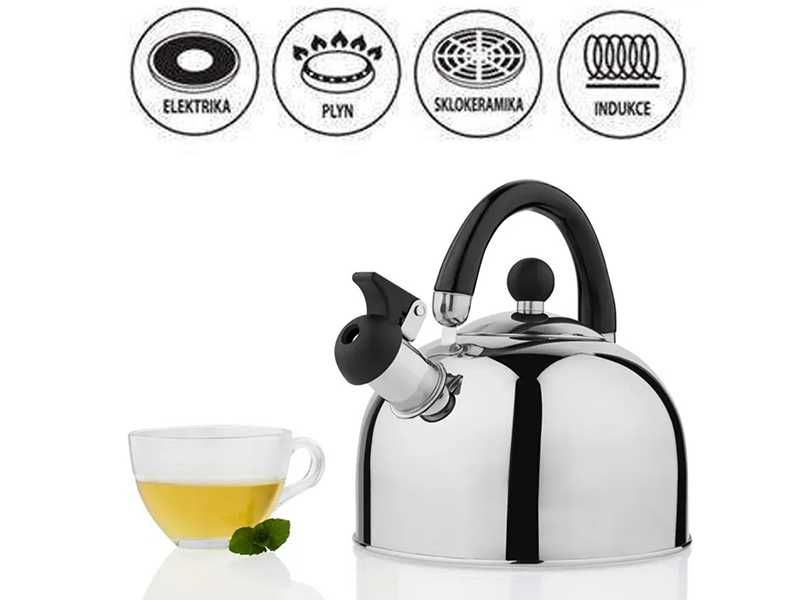 НОВИ! Чайник свирещ 2л индукция/газ/керамични/електр. котлони инокс