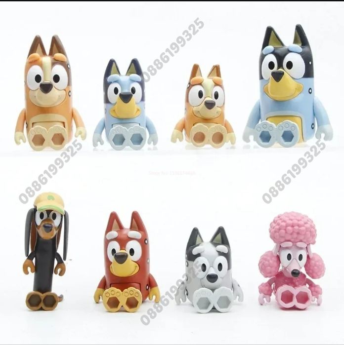 Голям Комплект 8 броя фигурки Блуи и Бинго, Bluey and Bingo фигурки