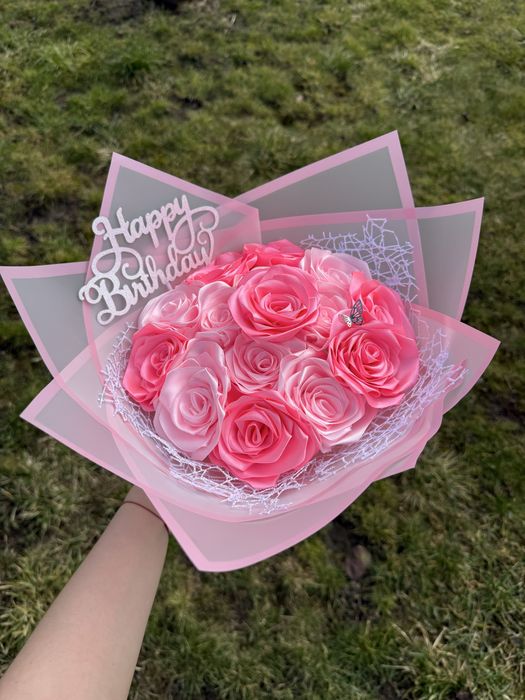 Buchet trandafiri din satin