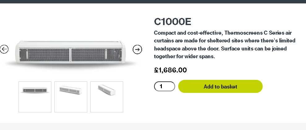 Perdea aer cald  incalzire second  Thermoscreens C Series 9kW c1000e