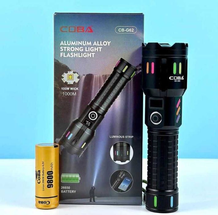 Алуминиев LED фенер COBA, USB Type-C, 5 режима на светене (CB-G62)