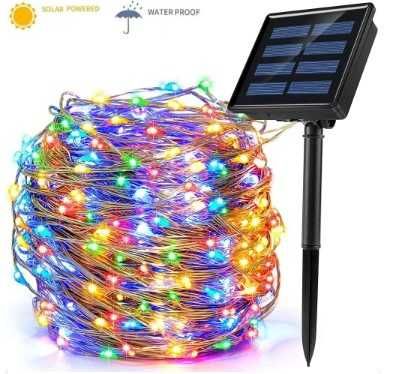 Многоцветни соларни коледни лампички за украса на елха и тераса 10м