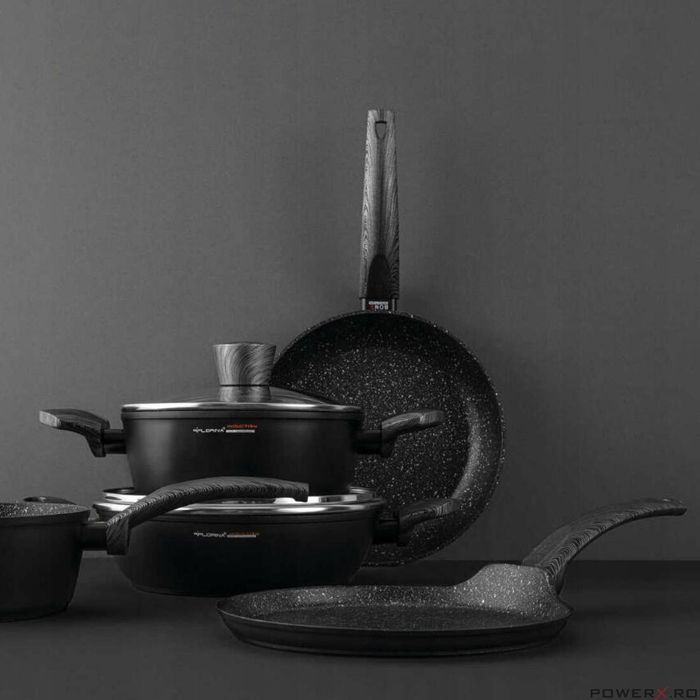 Oala din aluminiu cu invelis din marmura, cu capac din sticla, 20cm,