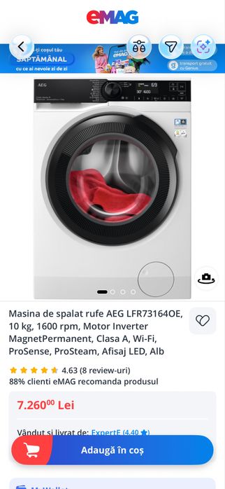 Masina de spalat AEG 10kg 1600 RPM WiFi / Vand urgent