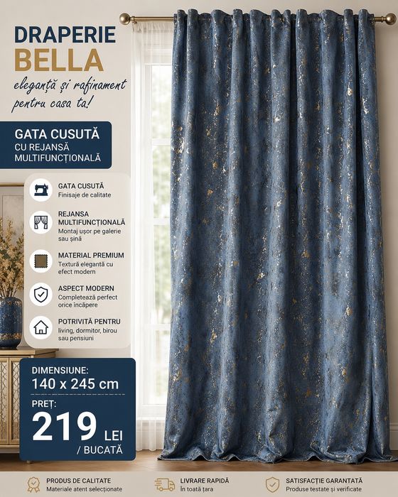 Draperii nou diverse dimensiuni si culori , gata cusute  cu rejeansa multifunctionale preturi incepand de la  169 lei
