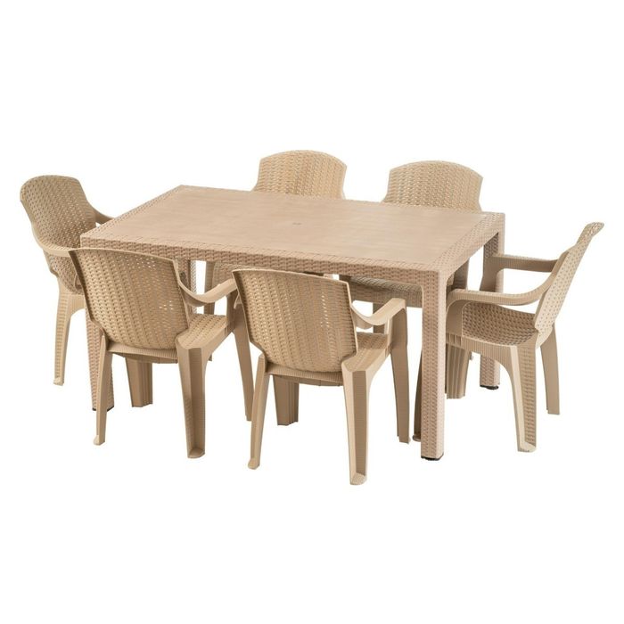 Set terasa / mobilier gradina cu masa fixa, dreptunghiulara, 6 scaune, pentru exterior,