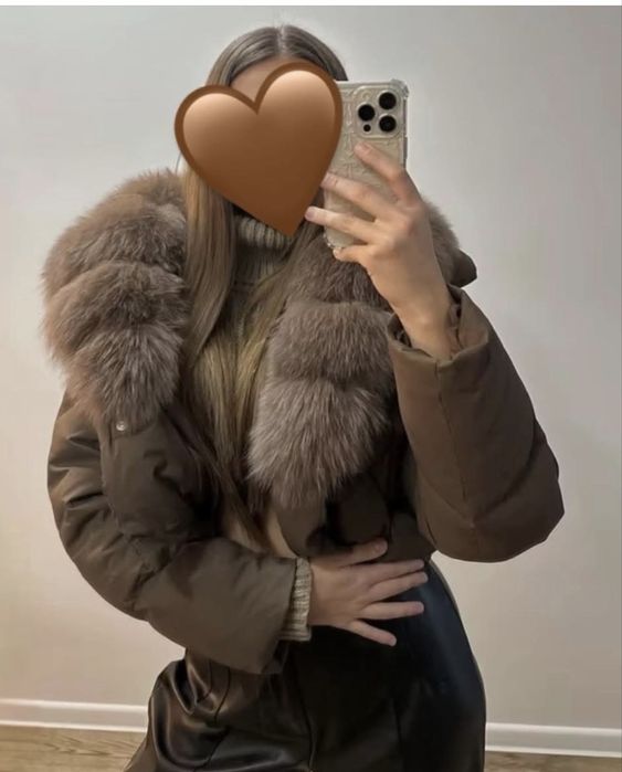 Geaca maro cu blana de vulpe