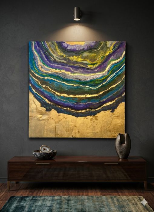 Tablou Geodă Unic MODERN pictat manual 80x80