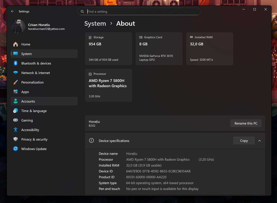 Laptop Gaming RTX 3070 RYZEN 7 5800H 32 GB RAM Lenovo Legion 5 Pro