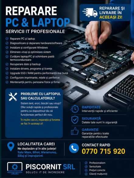 Reparatii Calculatoare,Laptop, Asamblare, Instalare Windows, Curatare