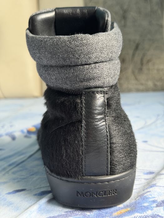 Moncler Black Leather & Fur High Top Sneakers