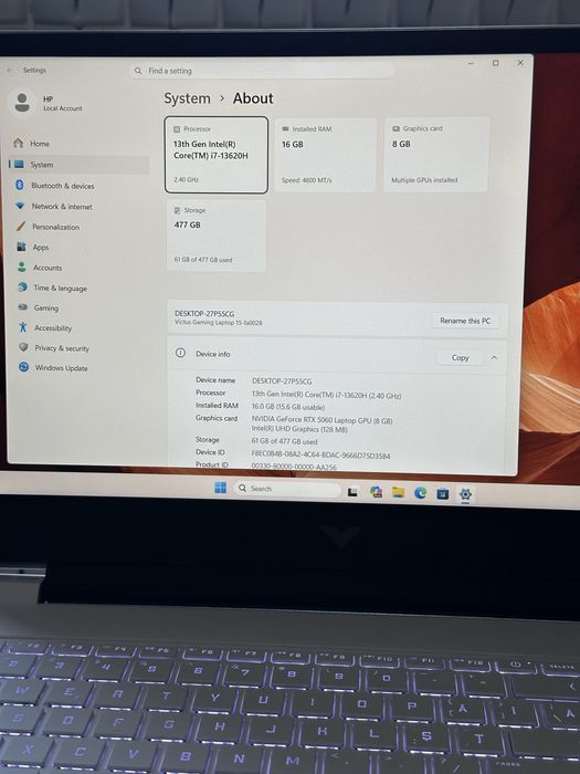 Laptop Gaming HP Victus 15 | Intel i7-13620H | 16GB RAM  DDR5 | RTX 5060 | SSD 512GB | NOU 45 Cicluri de Incarcare !