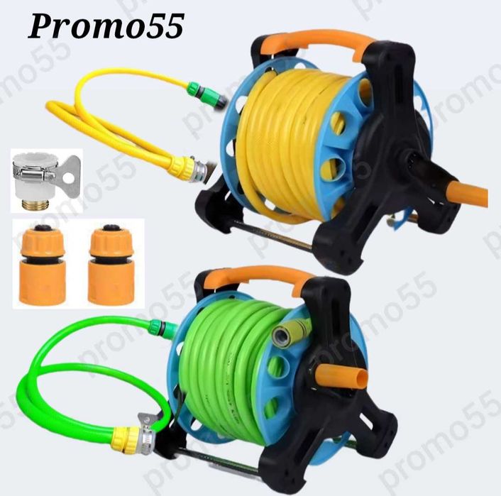 Градински маркуч 25м. комплект с преносима макара,пръскачка,накрайници