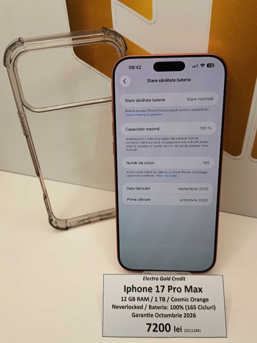 Iphone 17 Pro Max 1TB Cosmic Orange/Neverlocked/Baterie: 100%/Garantie Octombrie 2026 ID11184