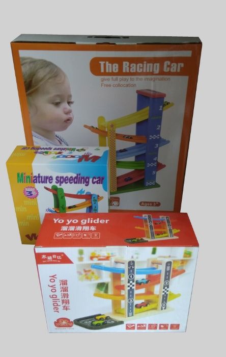 XXL дървена двойна писта с 5 нива + 8бр. колички НОВО!