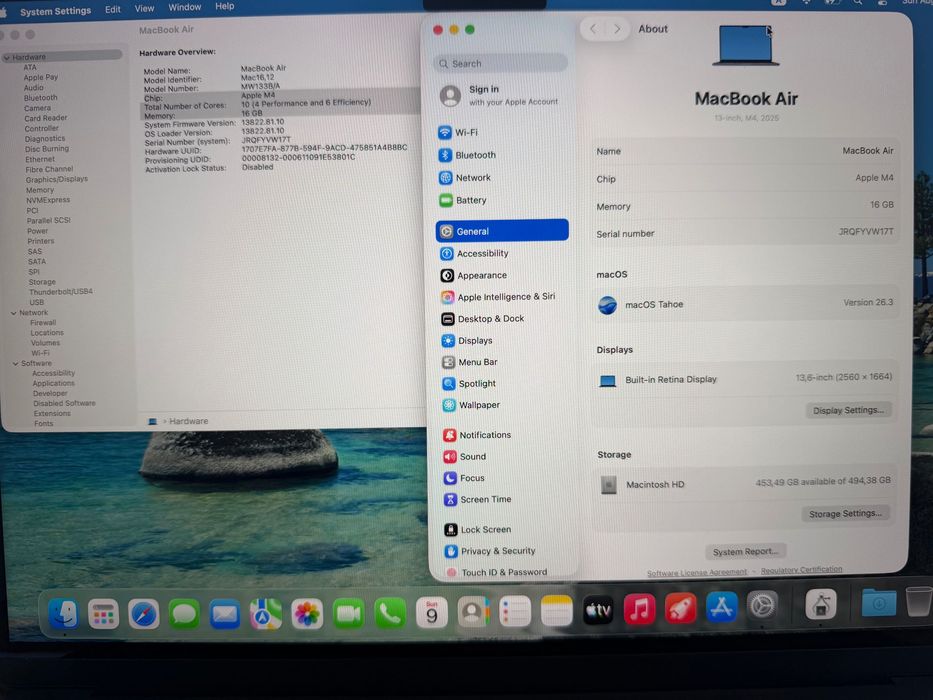 MacBook Air 13" M4 Chip 10-CPU, 10-GPU, 16GB RAM, 512GB SSD В ГАРАНЦИЯ ДО 25.11.2026г.