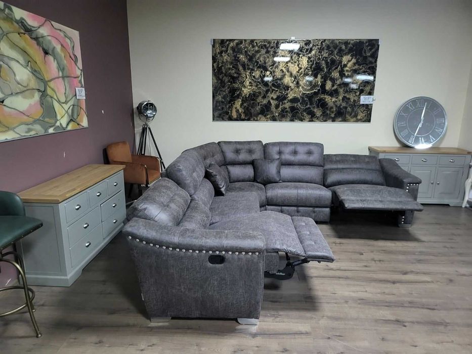 Кафяв ъглов диван от плат La-z-boy с ръчен релаксиращ механизъм