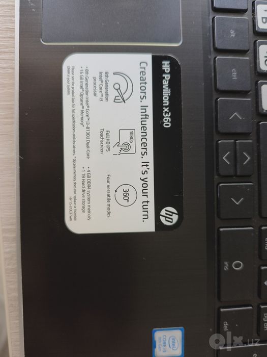 Ноутбук HP Pavilion x360 i3-8th Gen / 4GB RAM / 16GB Optane / 1TB HDD