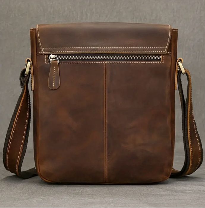 Мъжка дизайнерска чанта за през рамо/Премиум кафява Crazy Horse* кожа!