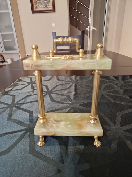 Страхотна антикварна белгийска стойка за джобен часовник оникс бронз