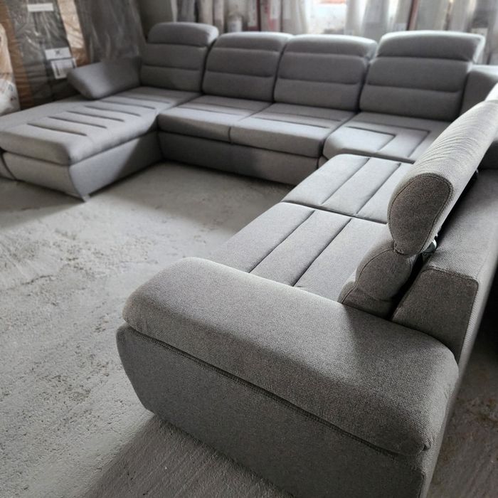 NOU Colțar U form XXL, 360cm, CREAM/ GRI, extensibil, ladă depozitare