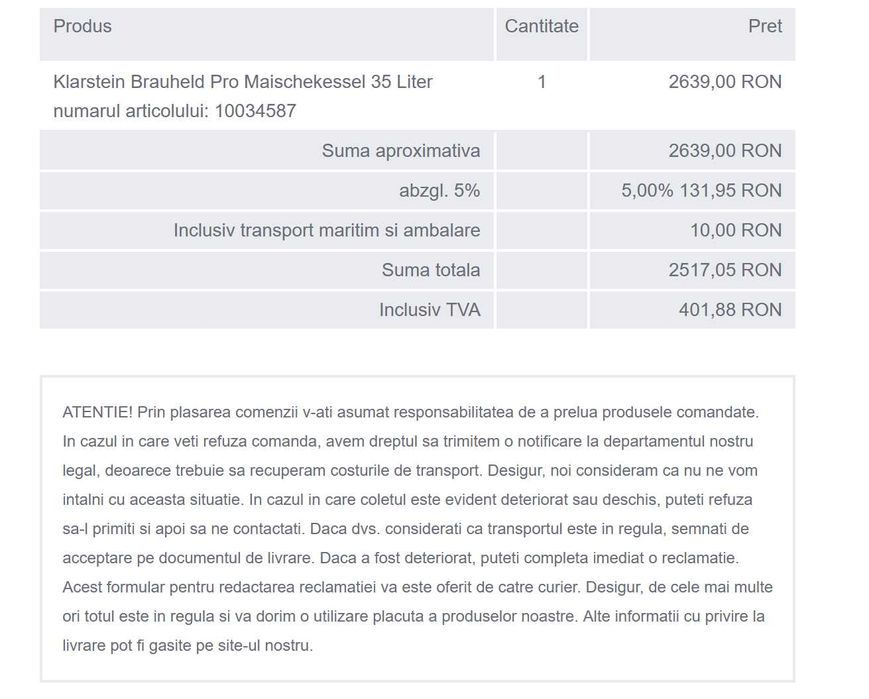 Aparat de Bere Klastein Brauheld Pro cazan de bere malț 35L