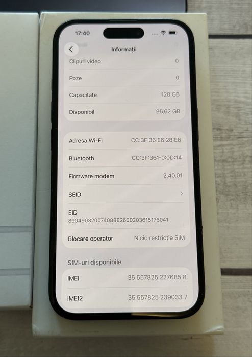 iPhone 16 - 128GB, Black - stare foarte bună, 93% sănătate baterie