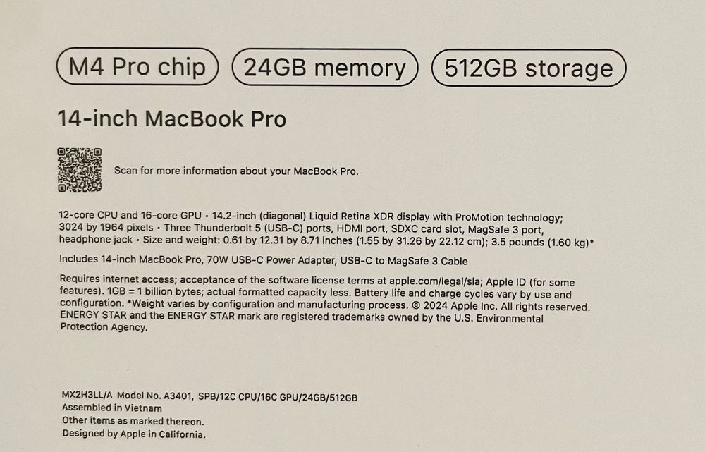 Apple macbook pro 14. M4 Pro | 24/512 | MX2H3