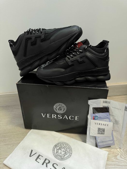 Adidasi VERSACE Chain Reaction Black - Unisex - Full Box - Produs Nou
