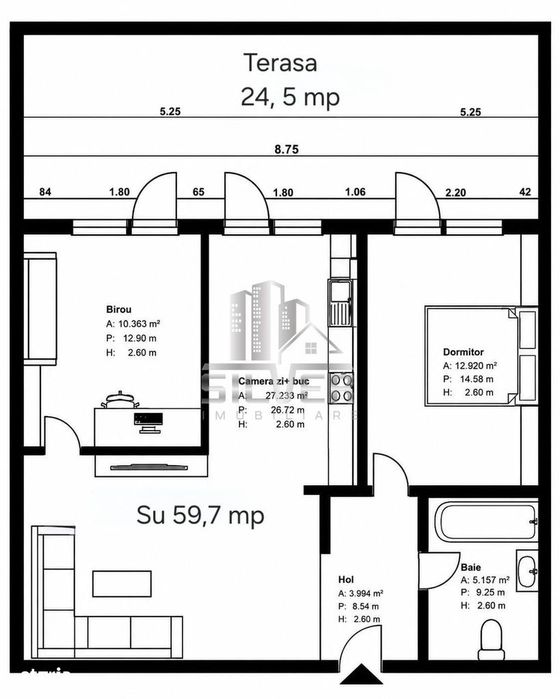 Apartamente cu 3 camere/60-63mp/TERASE 24-52mp/IMOBIL NZEB/TVA INCLUS.