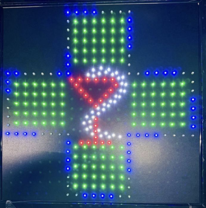 Reclama luminoasa Farmacie cu leduri verzi model cruce 50x50 cm