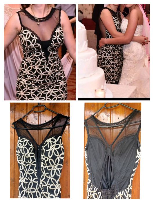 Rochie sirena neagra flori aurii