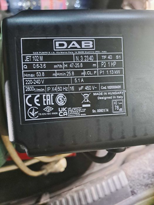 Hidrofor 20 litri Pompă DAB impecabil folosit foarte puțin am băgat apă curentă