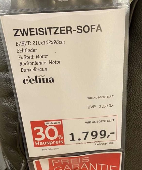 Vand canapea electrica de piele natura de culoare maro