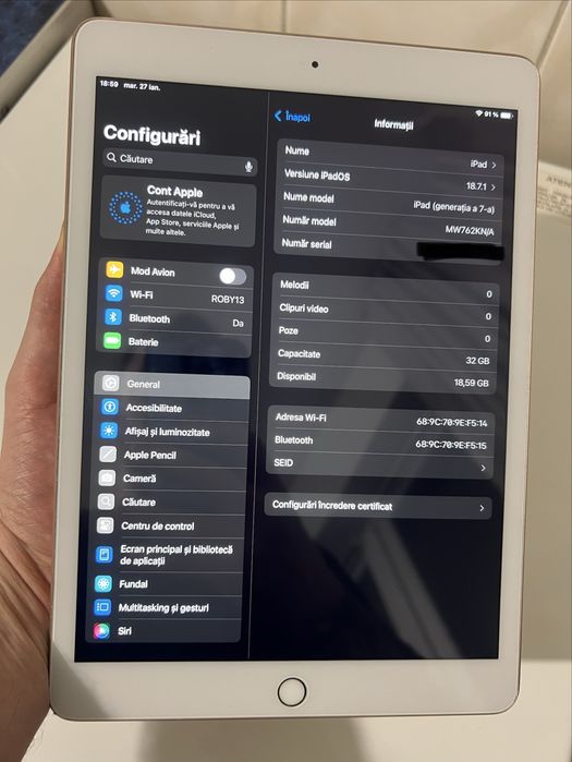 Ipad 7 32gb sanatate bateria 91%