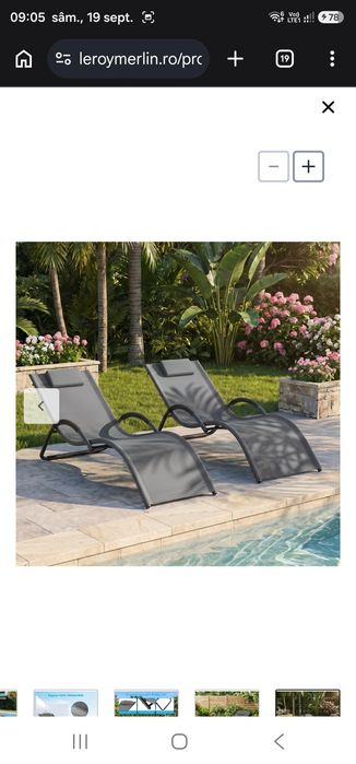 şezlong de plajă, cu tetieră, cotiere, structură metalică, fotoliu de relaxare pentru terasă, 168 x 63 x 67 cm, gri